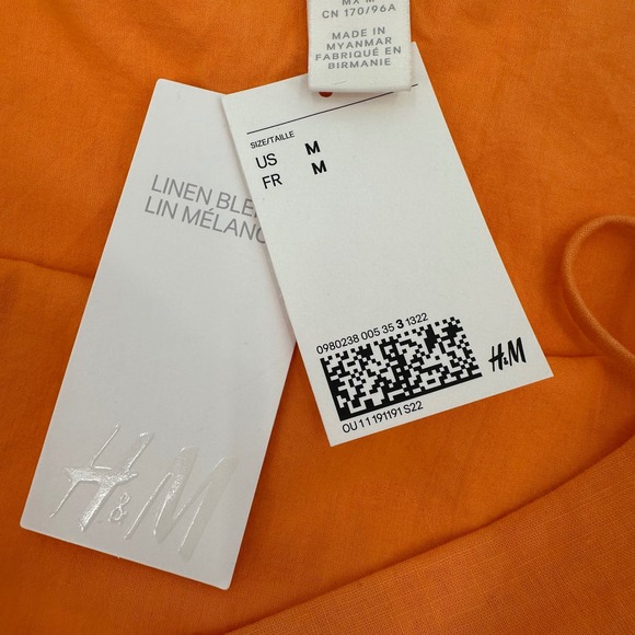 H&M Tangerine Orange Linen Blend Mini Dress Crisscross Retro Size Medium NWT - Picture 12 of 13